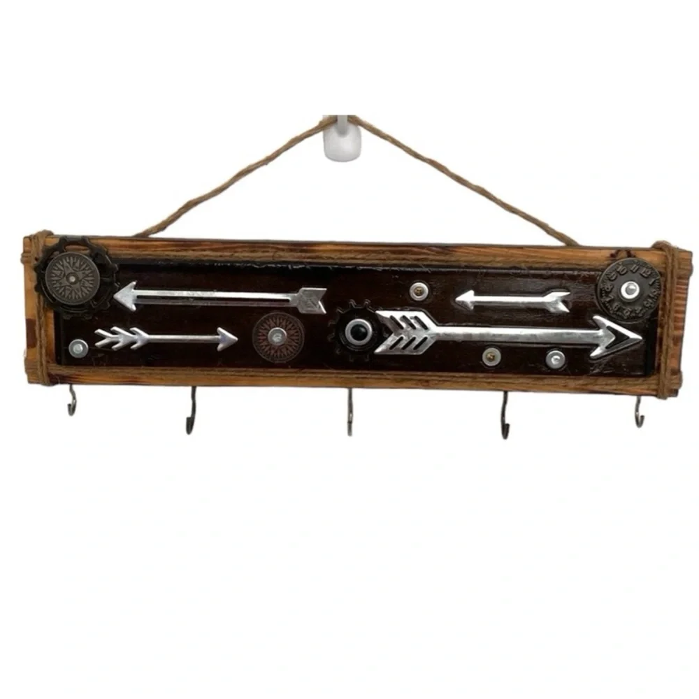 Teresa Kale Wooden Enamel Metal Time Compass Bow Wall Hanging Organizer Decor